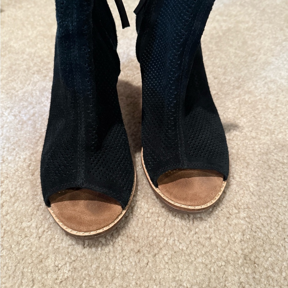 Toms Black Ankle Boots with Snug Fit and Open Toe